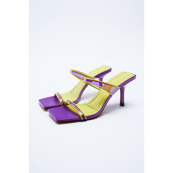 Zara Two-Tone Yellow and Purple Heels - Picture 2 of 14